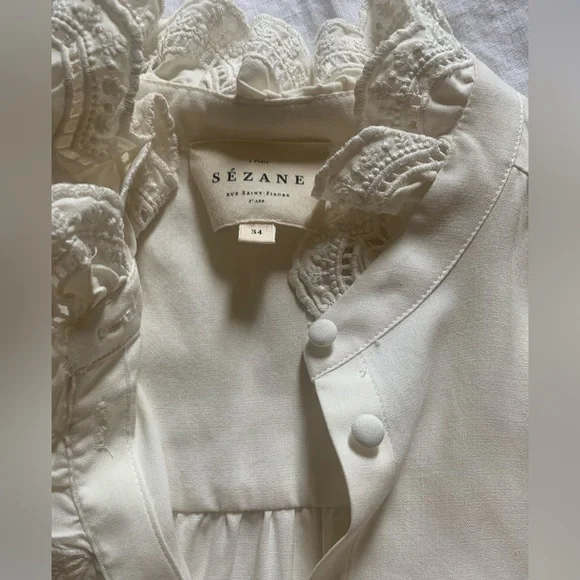 Sezane Silk Chloe Blouse Ecru Size 34 - Picture 4 of 5